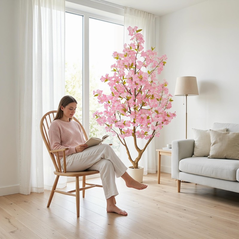Warmplants 6ft Artificial Cherry Blossom Tree, Fake Sakura Pink Flower