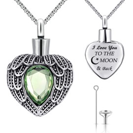 Urn Necklaces for Ashes Angel Wing Birthstone Charm Heart Cremation Jewelry Keepsake Holder Memorial Necklace Pendant