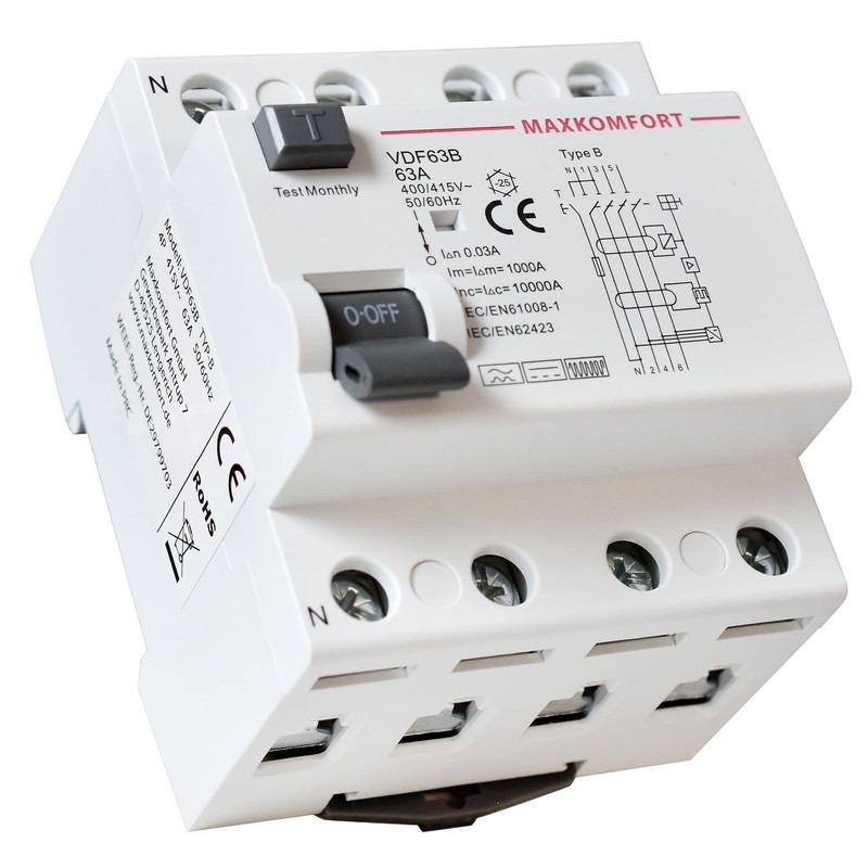 FI Circuit Breaker Type B 63A 30mA 4-Pin Residual Current