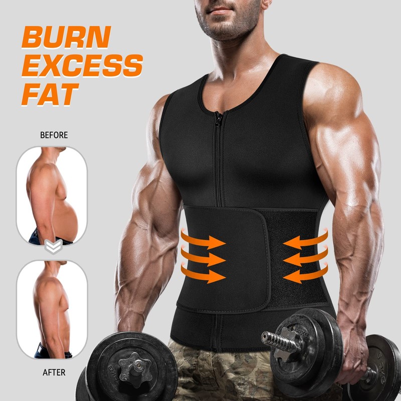 Cimkiz Mens Sweat Sauna Vest for Waist Trainer Zipper Neoprene