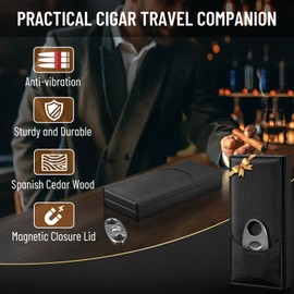Leather Cigar Humidor Case With Cigar Cutter & Humidifier, Premium Cedar Wood Linning, Sealed Design and Magnetic Closure, Travel Companion, Gift for Cigar Lovers