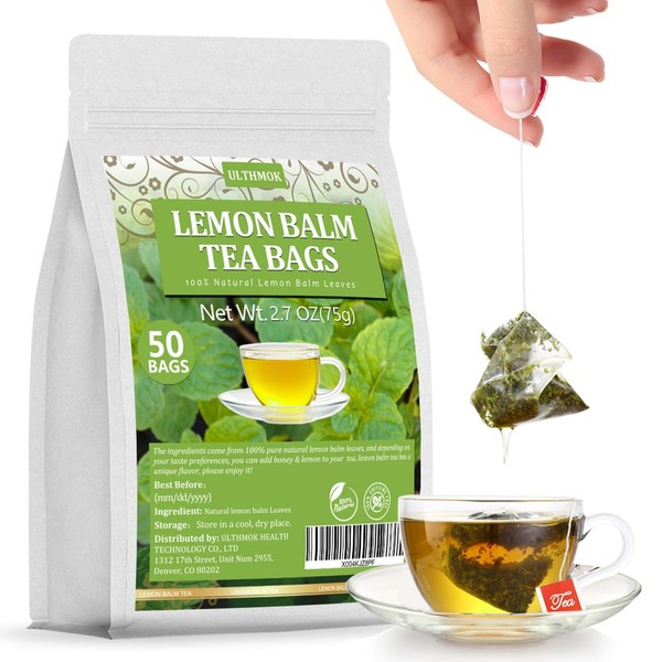 ULTHMOK Premium Lemon Balm Leaf Tea, 50 Bags. Made with