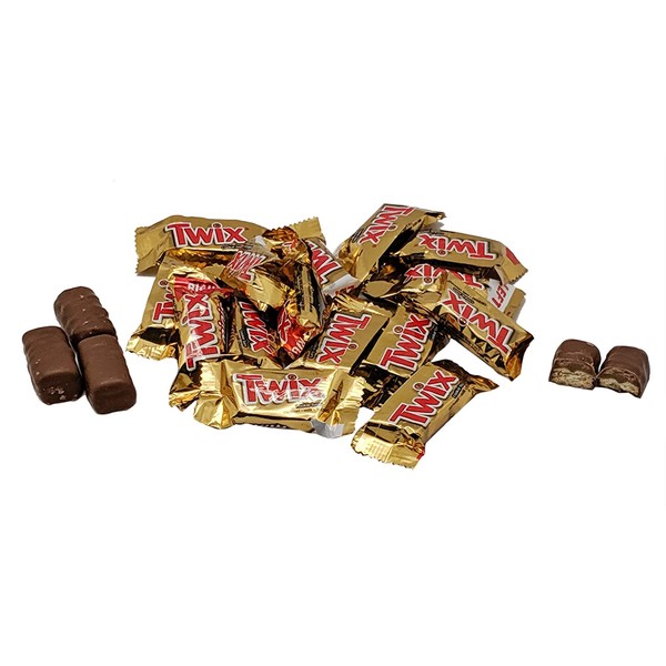 Twix Caramel Minis Fun Size Milk Chocolate Cookie Bars - 2 Lbs Treat Sized Bulk Chocolate Candy (approx. 90 pieces) - Sealed in Resealable Stand Up Pouch