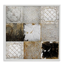 Stupell Industries Antique Ceiling Tile Collage Vintage Glam Abstract Patterns, Designed by Sophie 6 White Framed Wall Art, 12x12, Gold