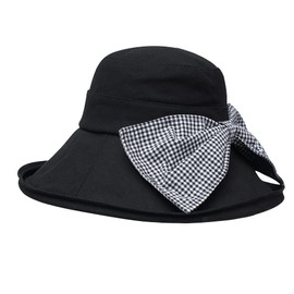 NC Women's UV Cut Ribbon Hat, Large Size, Spring & Summer, Sun Hat, Wide Brim, Small Face Effect, Velcro Adjustment, Chin Strap, Won't Fly Away from the Wind, Foldable, Portable, Outdoors, Bicycle,