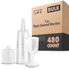 Stock Your Home 5 oz Clear Plastic Wine Glass (480 Pack) - BPA Free & Recyclable - Shatterproof Wine Goblet - Disposable & Reusable Cups for Champagne, Dessert, Food Samples, Catering, Weddings