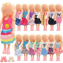 Miunana 12 Clothes Shoes for 6 Inch 15 cm Dolls = 10 Dresses + 2 Shoes for Girls Dolls