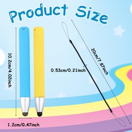 2pcs Kid Stylus Pens for Touch Screens, Capacitive Stylus Pen with Spring Cord, Children's Tablet Stylus Pen Crayon Stylus Pen for Touch Screen Devices Smartphones Tablets (Blue, Yellow)
