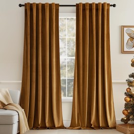 MIULEE Velvet Curtains 96 inches - Luxury Blackout Curtains for Bedroom Living Room Thermal Insulated Super Soft Window Drapes Rod Pocket & Back Tab, Gold Brown, W52 x L96 inches, 2 Panels