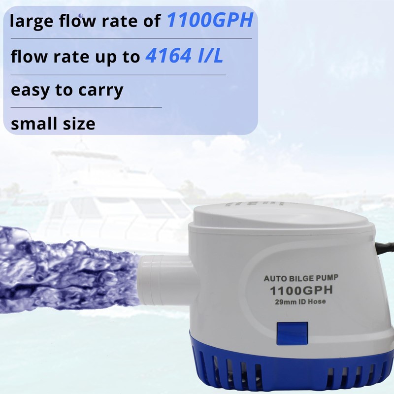 HUIXHAO 1100GPH 12V Auto Bilge Pump, Marine Automatic Bilge Pump