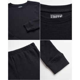 Only Boys’ Thermal Underwear Set – 2 Piece Waffle Knit Top and Long Johns (2T-16), Size 8/10, Black