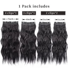 Black Hair Extension 20inch for Women 4pcs Thick Hairpieces Long Wavy Natural Synthetic Clip in Hair