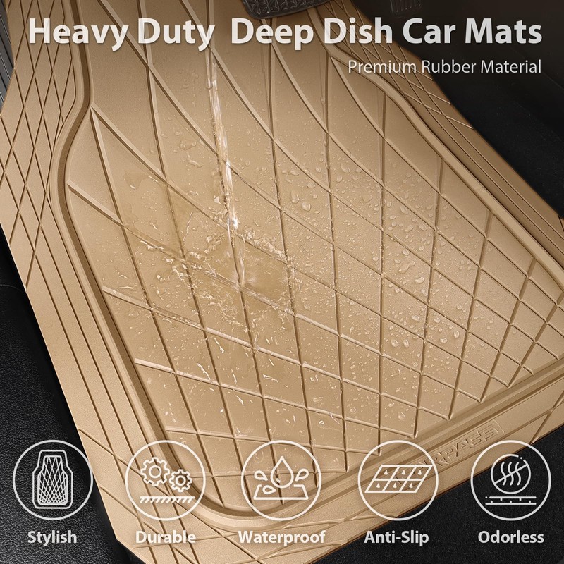 CAR PASS Heavy Duty Rubber Car Floor Mats, Deep Dish