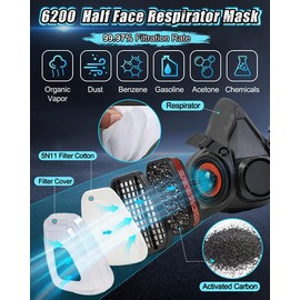 LAMANICE Half Face Respirator with Filters, Respirator Mask for Organic Vapors, Chemicals, Sanding, Polishing, Woodworking, Machine Polishing, Epoxy Resin, Paint, Dust, Formaldehyde (Black)