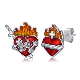 OHAYOO Sacred Heart Earrings 925 Sterling Silver Sacred Heart of Jesus Earrings Sacred Heart Stud Earrings Christian Jewelry Gift for Women, Sterling Silver, No Gemstone