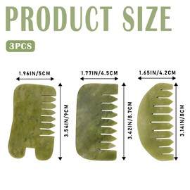 LNQ LUNIQI Jade Gua Sha Massage Comb Set, 3 Pieces Stone Massage Comb Hair, Scraping Massage Tool, Natural Scalp Massager, Scalp Comb, Green