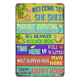 Welcome to My She Shed Vintage Tin Sign for Home Kitchen Garden Patio Women Cave Gift for Girlfriend Ladies Welcome Sign 12x17 Inches