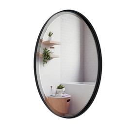 POZINO 20"x28" Bathroom Mirror for Over Sink, Beveled Edge Mirror, Black Oval Mirrors, Modern Rounded Vanity Wall Mirrors in Premium Stainless Steel Frame, Wall Mount Hangs Horizontal Or Vertical