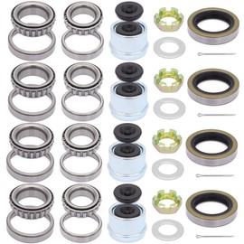 4 Sets L68149 L44649 Boat Trailer Axle Hub Bearing Kit, 171255TB/10-19 Grease Seals, 171255TB/10-19 Grease Seals, Spindle Nuts, 1.98" Dust Covers and Rubber Plugs, Cotter Pins,Washers for #84 Spindle