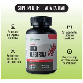 Kuka Berberina HCl 60 Cpsulas de 500 mg  Dura 30 Das  Control de Azcar, Metabolismo, Colesterol, Insulina y Antioxidante  Uso Diario para Bienestar y 