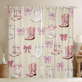 Erosebridal 42x63 inch Pink Bowknot Curtain,Cowgirl Cowboy Window Curtain for Kids Boys Girls,Western Boots Window Treatments,Kawaii Bow Knot Curtains & Drapes 2 Panels for Living Room