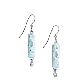 Silver Forest Blue Rectangle with Silvertone Layer Dangle Earrings