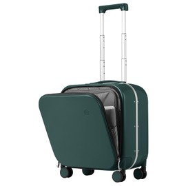 mixi Carry On Luggage, 18” Suitcase with Front Laptop Pocket, Travel Luggage Aluminum Frame PC Hardside with Spinner Wheels & TSA Lock and Cover (Not for Underseat), Blackish Green
