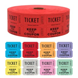 INDIANA TICKET CO. Double Roll Raffle Tickets – 1,000 Red, Events, Fundraiser, Carnival, Fair, Door Prize, Drink/Food Tickets, Classroom Reward, Bingo, Auction, 50/50 Cash Draw. (8 Color Selection)