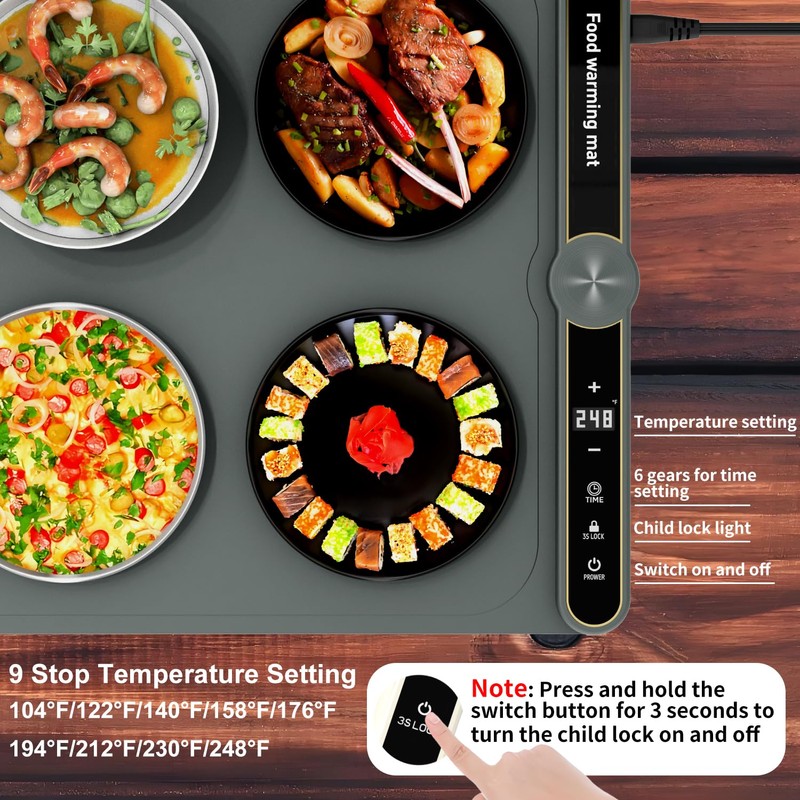 LYSXP 2025 Food Warming Mat, 15x23.6Inch 9-Level Temperature Adjustment, Multi-Functional