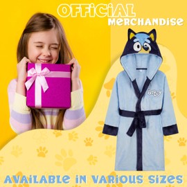 Bluey Girls Fleece Dressing Gown with Hood and Tie Waist, Cosy Robe - Gifts for Girls (Blue, 2-3 Years)