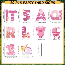 SUPERDANT 10Pcs It's A Girl Yard Sign with 20 Stakes Newborn Party Lawn Decorations The Birth Party Waterproof Sign Yard Outdoor Baby Carriage Lawn Decorative Sign for Garden Lawn Decoration