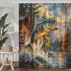 Rustic Cabin Shower Curtain, Country Lodge Bass Fish Lake Fishing