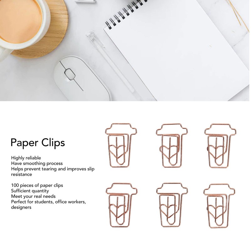 100pcs Paper Clips Innovative Cute Rose Coffee Cup Shape Reusable