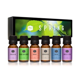 P&J Fragrance Oil Spring Set | Gardenia, Sweet Pea, Fresh Cut Grass, Rain, Freesia, and Rose Candle Scents for Candle Making, Freshie Scents, Soap Making Supplies, Diffuser Oil Scents