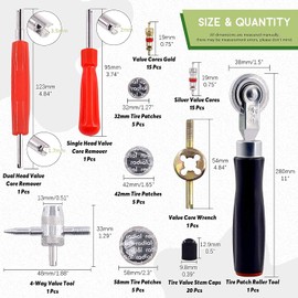 GTIWUNG 70 Piece Tyre Valve Remover Valve Tools Set, Tyre Repair Tool, Valve Installation Tool + Single Head Valve Remover + 30 x Valve Core + 15 x Tyre Patches