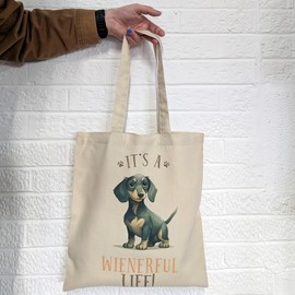 Super Lemon Charming Dog-Themed Tote Bags – Stylish, Reusable Shoulder Bags with Adorable Dog Prints, Perfect for Shopping, Travel, and Gifts (It's a Wienerful Life)