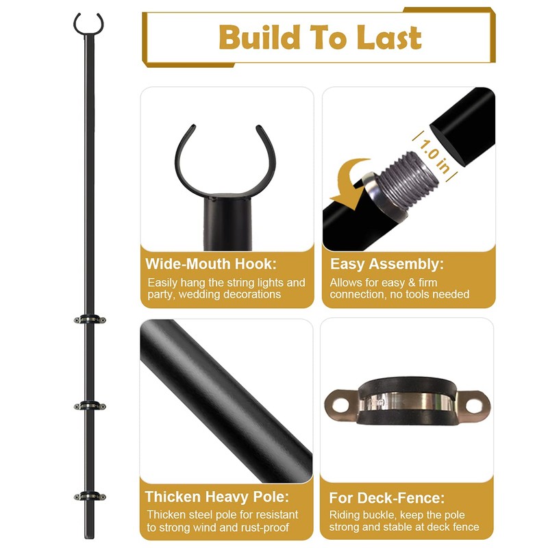 Derkniel 10 FT Outdoor String Light Pole Stand for Deck