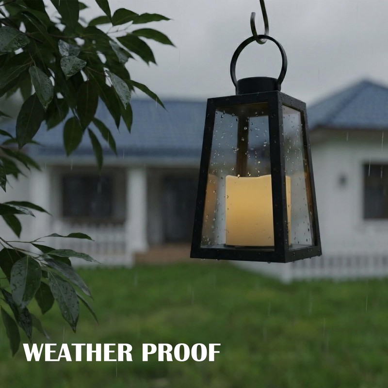 BAIRAYEN 2 Pack 8.6”Black Decorative Lanterns with Timer 6H,Battery Operated