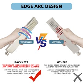 Backnets Solid Brass Handheld Shower Head Arc Design High Pressure Brushed Nickel Hand Shower Wand with Adjustable Supply Elbow Wall Connector Shower Holder and 59″ Stainless Steel Hose Set