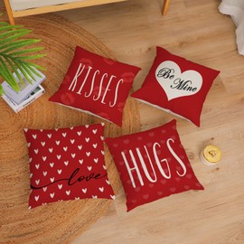 Neatee Living Happy Valentines Day Pillow Covers 22x22 Set of 4 Red Love Heart Throw Pillow Covers Wedding Anniversary Pillow Covers Pillow Cases Home Outdoor Sofa Couch Cushion Covers (22 by 22)