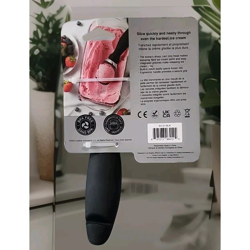 BRALO SOFT GRIP SOLID STAINLESS STEEL ICE CREAM SCOOPER 7.5"-