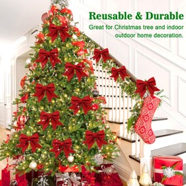 MOTONG 12 PCS Red Glitter Christmas Bows, 5.9 inch Small Christmas Bows for Tree Decorations, Sequin Bow Ties Christmas Bowknot Xmas Tree Ornaments for Wreaths Garland, Party, Home,Gift Box Decor