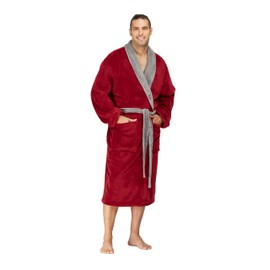 Mens Shawl Collar Fleece Robe - Unisex Warm Plush Long Comfort Bathrobes