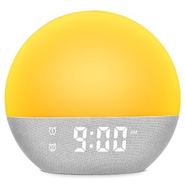Ainiv Alarm Clock Wake Up Light with Sunrise/Sunset Simulation, 9Min Snooze Dual Alarms, 25 Sleep Sounds/FM Radio Bedroom Night Lamp, Adjustable 10+8 Colors Atmosphere Lamp, USB Port to Charge Phone