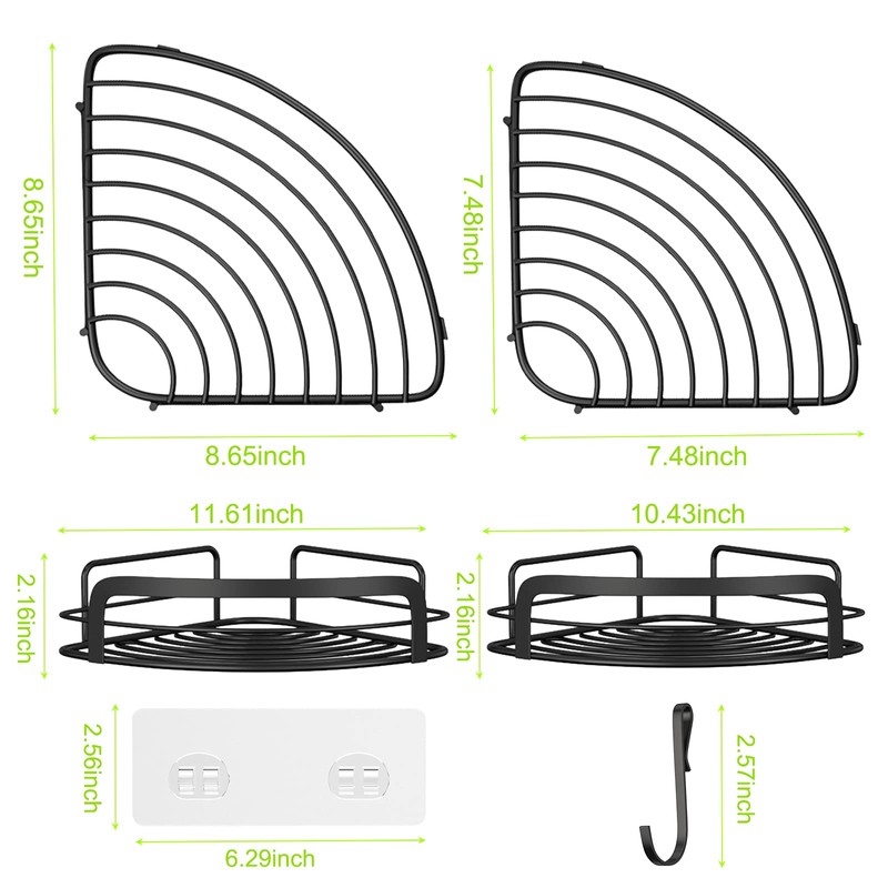 STEUGO Black Bathroom Corner Shower Shelfs, Adhesive Wall Mounted Shower