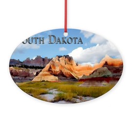 CafePress Mountains Sky in The Badlands Natio Oval Wood Ornament, 5.25" W x 3.5" H