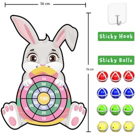 Easter Gifts for Kids Easter Bunny Dartboard with 12 Sticky Balls for Kids 4-9, Large Easter Decorations, Easter Eggs Party Tossing Game for Kids, Easter Basket Easter Craft for Kids 3-10 (76cm)