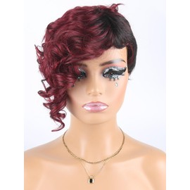 Unipearl Ombre Red Pixie Cut Wigs for Black Women Human Hair Short Layered Pixie Cut Glueless Wigs with Side Bangs Wear and Go Bob Human Hair Wig Full Machine Made