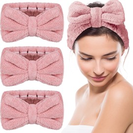 Hicarer 3 Pieces Towel Headbands for Women Makeup Spa Headband for Washing Face Shower (Light Pink)