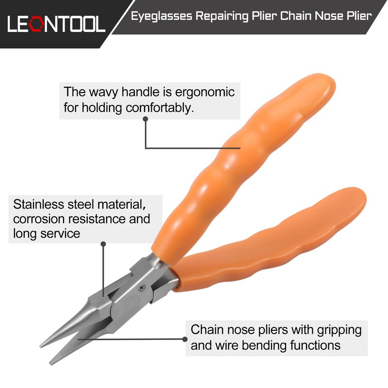 LEONTOOL 6" Chain Nose Stainless Steel Pliers - Eyeglasses Repair